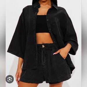 Fashion Nova Willow Washed Short Set – Black (Size Medium)